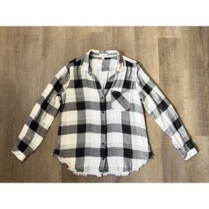 Cloth‎ & Stone Black White Plaid Button Down Shirt Size L